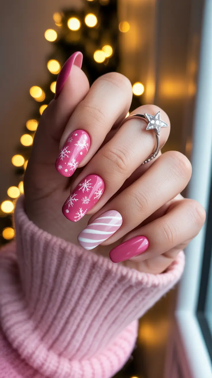 Stylish Pink Christmas Nails 2025 Candy Blush Wonderland