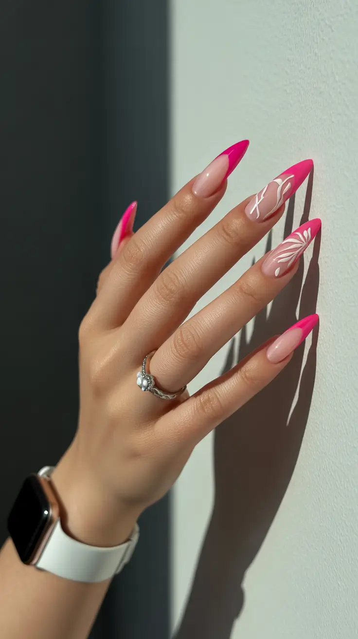 Stylish Pink Christmas Nails 2025 Hot Pink French Frost