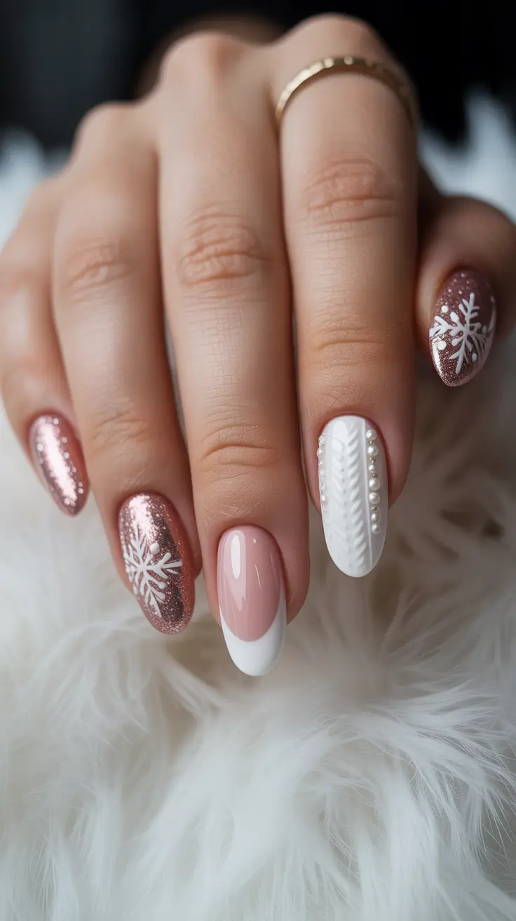 Stylish Pink Christmas Nails 2025 Frosted French Glam