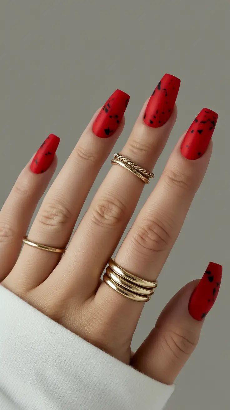 Stylish Red Manicure Winter 2025-2026 Crimson Speckle Matte