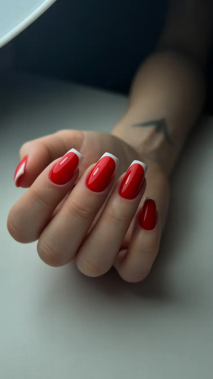 Stylish Red Manicure Winter 2025-2026 Red & White Winter French