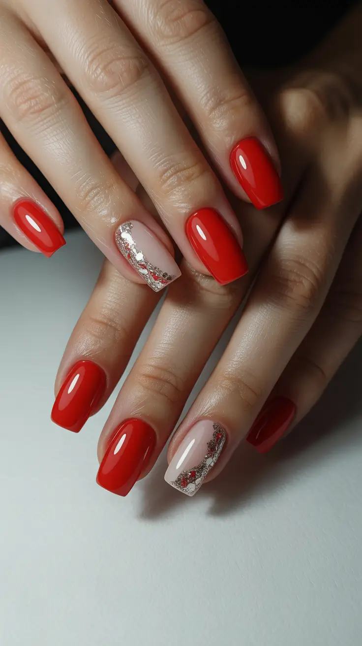 Stylish Red Manicure Winter 2025-2026 Festive Gold Accent