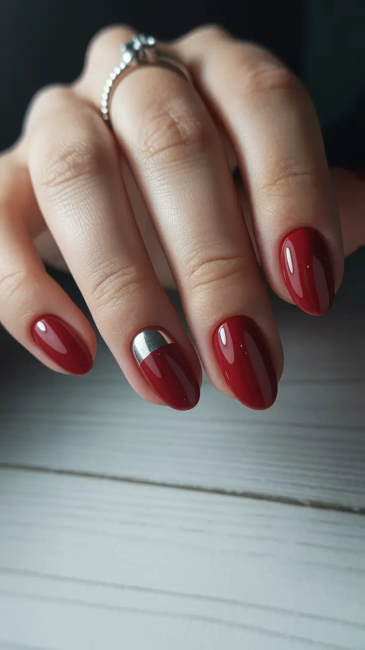 Stylish Red Manicure Winter 2025-2026 Metallic Accent Elegance