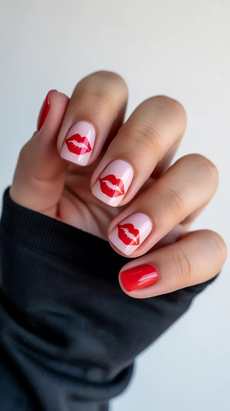Stylish Red Manicure Winter 2025-2026 Kiss-Print Minimalism