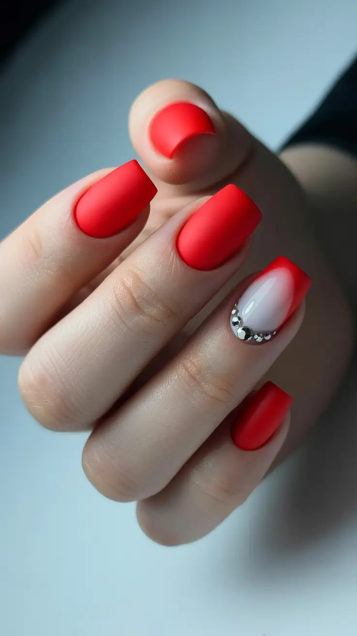 Stylish Red Manicure Winter 2025-2026 Velvet Matte Chic