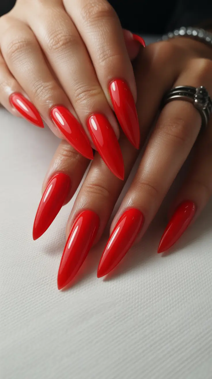 Stylish Red Manicure Winter 2025-2026 Fierce Almond Flame