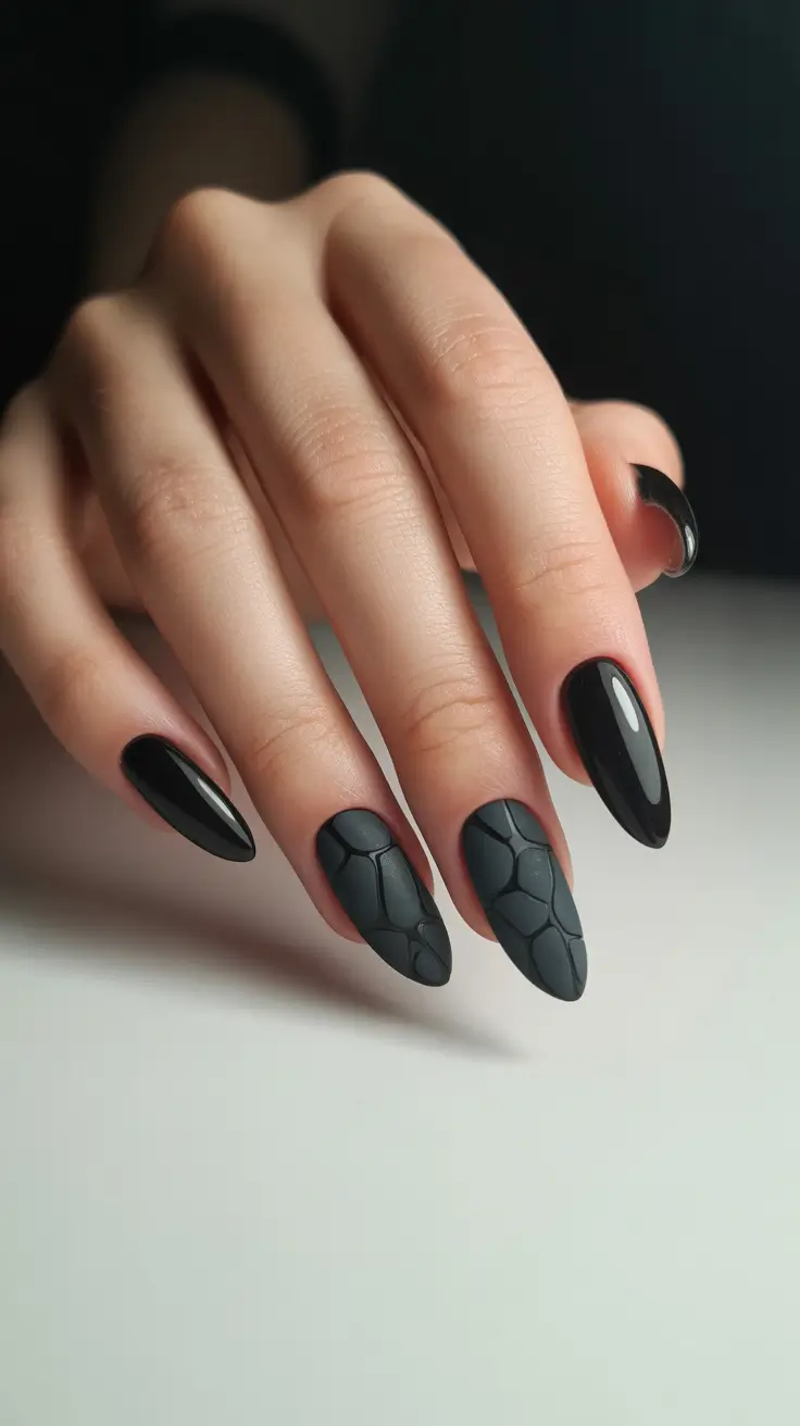 Trendy Black Nail Ideas for Christmas 2025 Midnight Stone Elegance