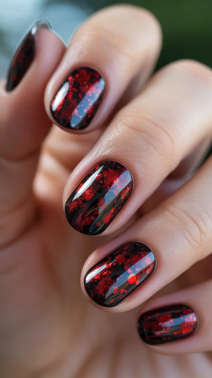 Trendy Black Nail Ideas for Christmas 2025 Red Velvet Shine