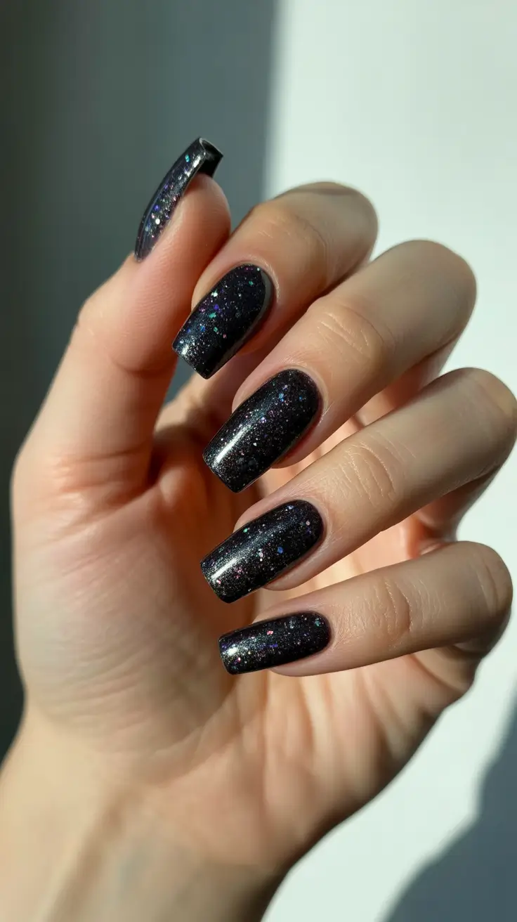 Trendy Black Nail Ideas for Christmas 2025 Starry Winter Spark