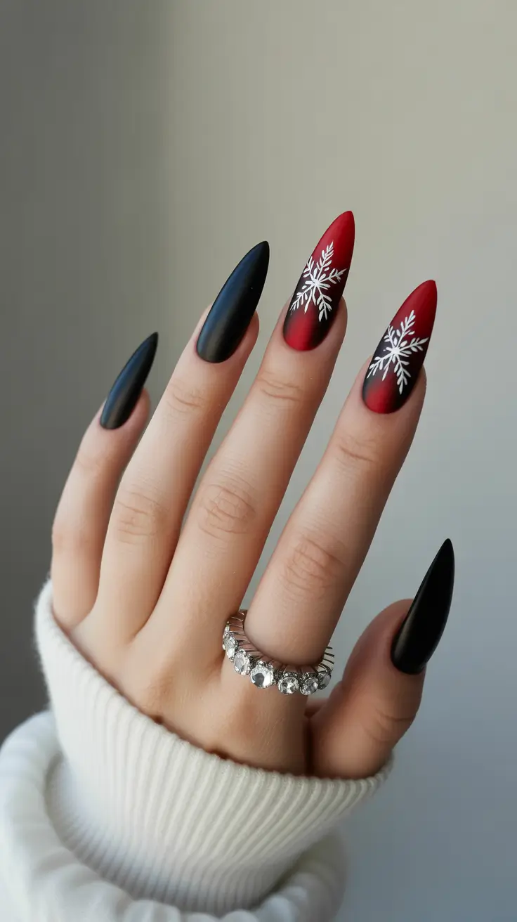 Trendy Black Nail Ideas for Christmas 2025 Crimson Snowfall Drama