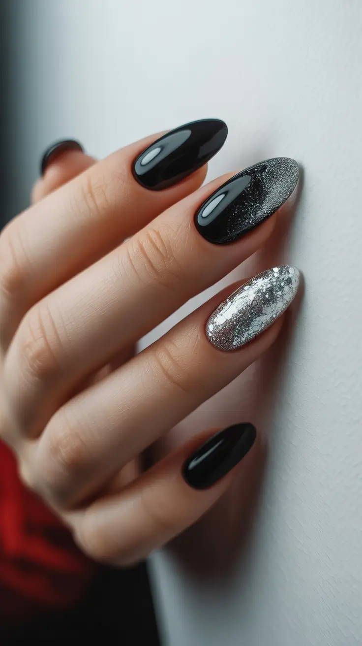 Trendy Black Nail Ideas for Christmas 2025 Silver Spark Dream