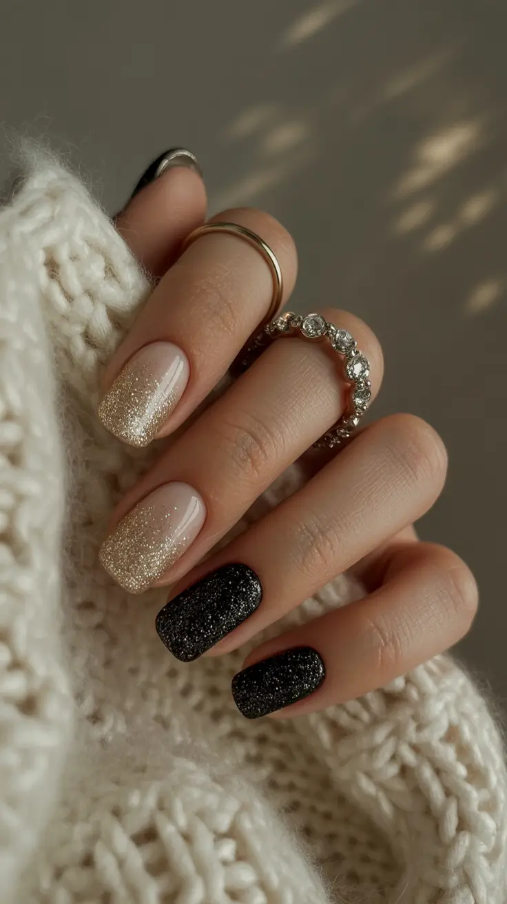 Trendy Black Nail Ideas for Christmas 2025 Golden Cocoa Glow