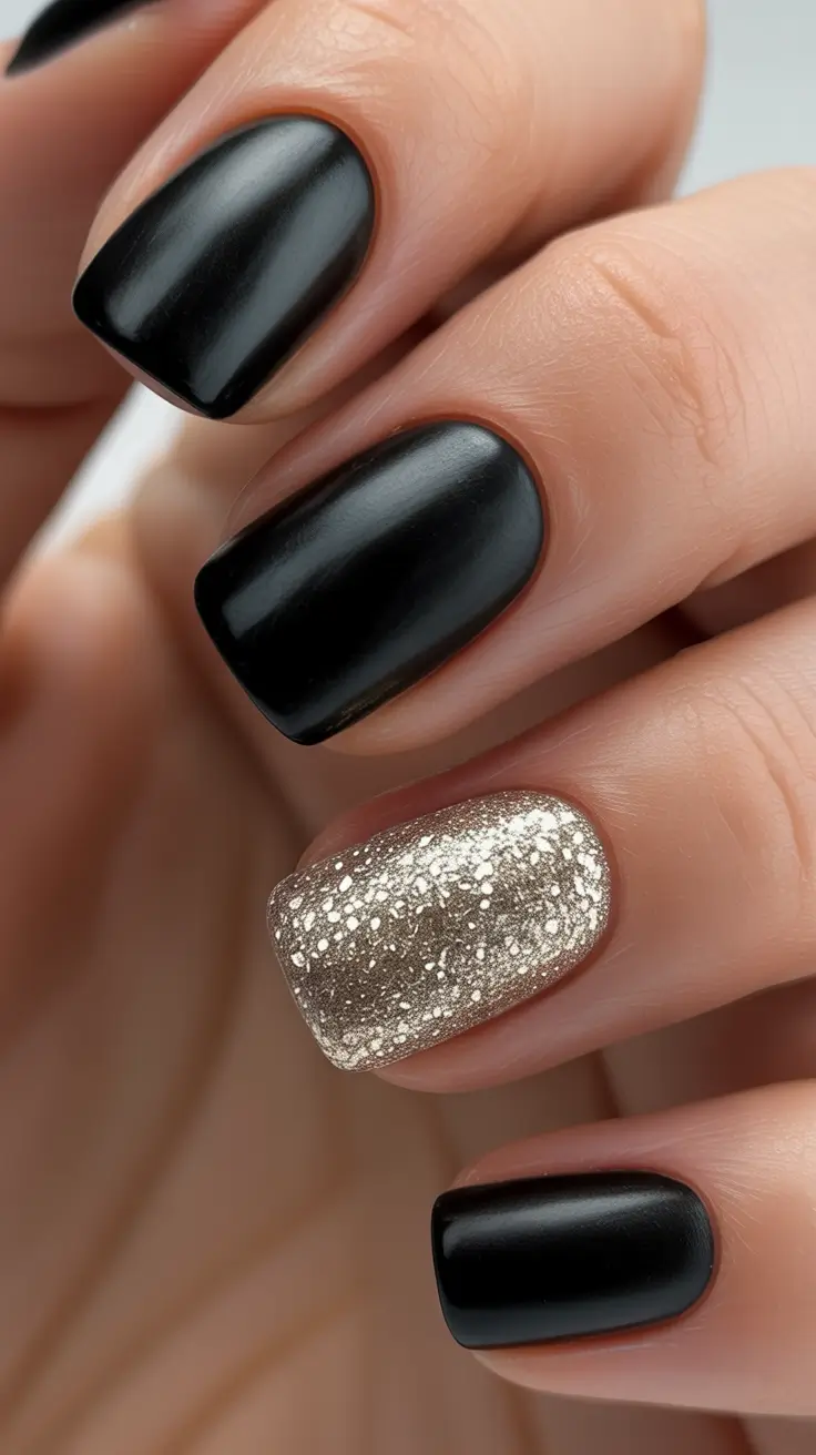 Trendy Black Nail Ideas for Christmas 2025 Short Matte and Metallic Magic