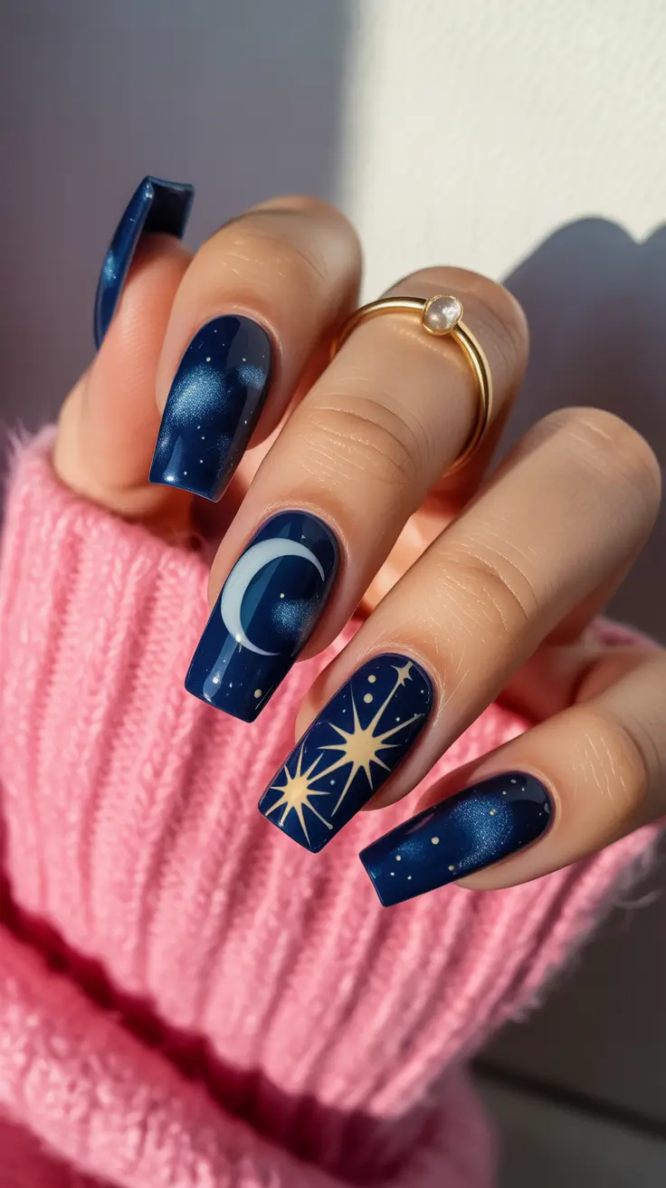 Trendy Christmas Nail Colors 2025 Midnight Moonlight Magic