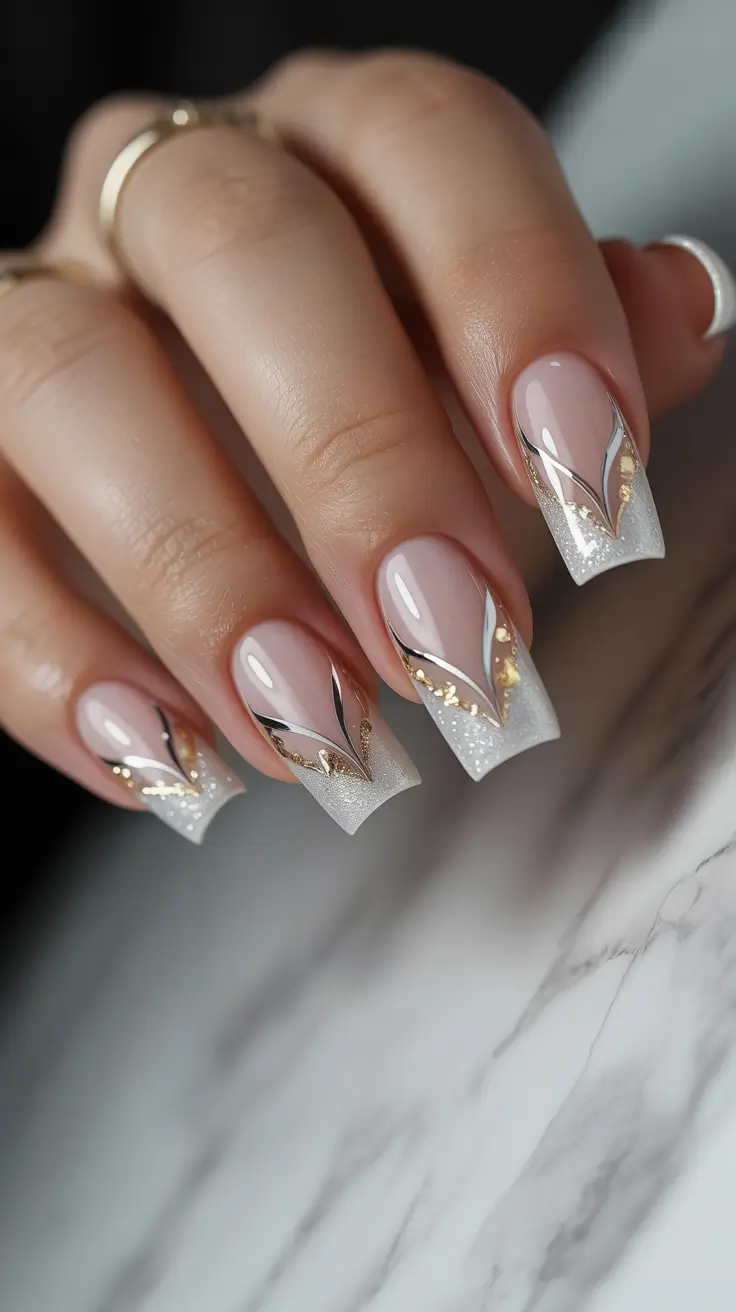 Trendy Christmas Nail Colors 2025 Golden Veil French
