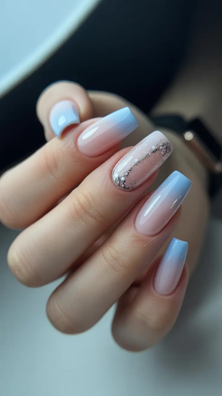 Trendy Christmas Nail Colors 2025 Frosted Blue Dreams