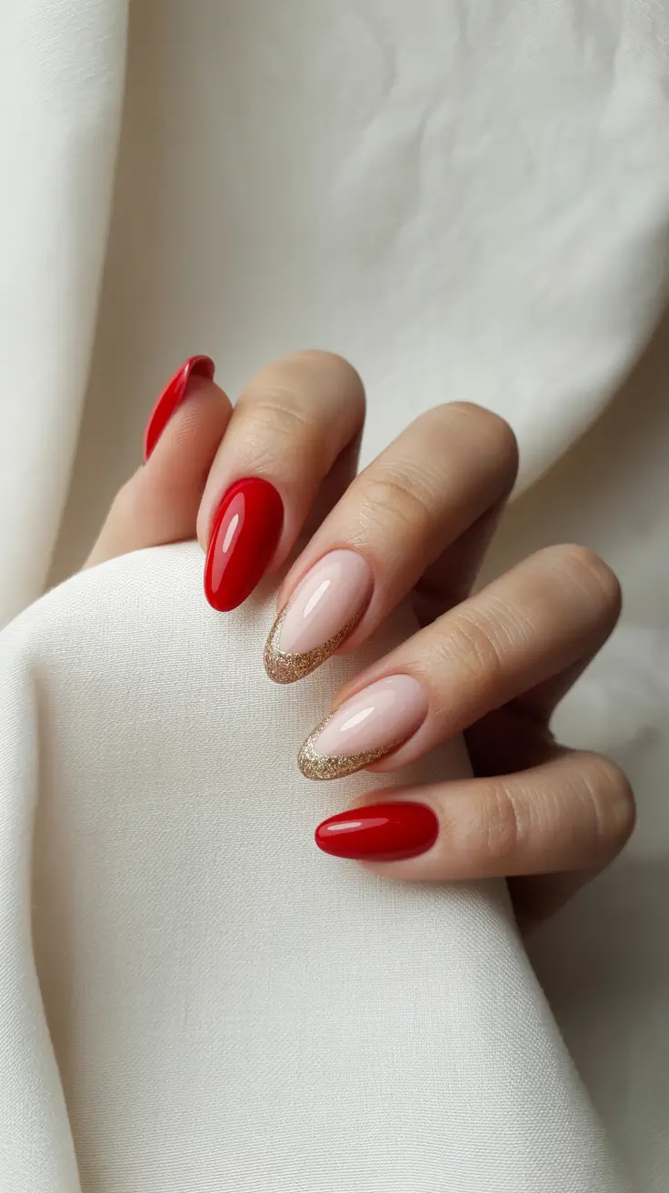 Trendy Christmas Nail Colors 2025 Scarlet & Gold Allure