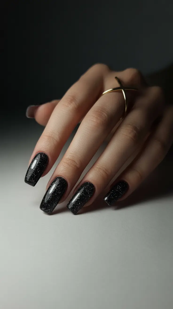 Trendy Christmas Nail Colors 2025 Starlit Noir Elegance