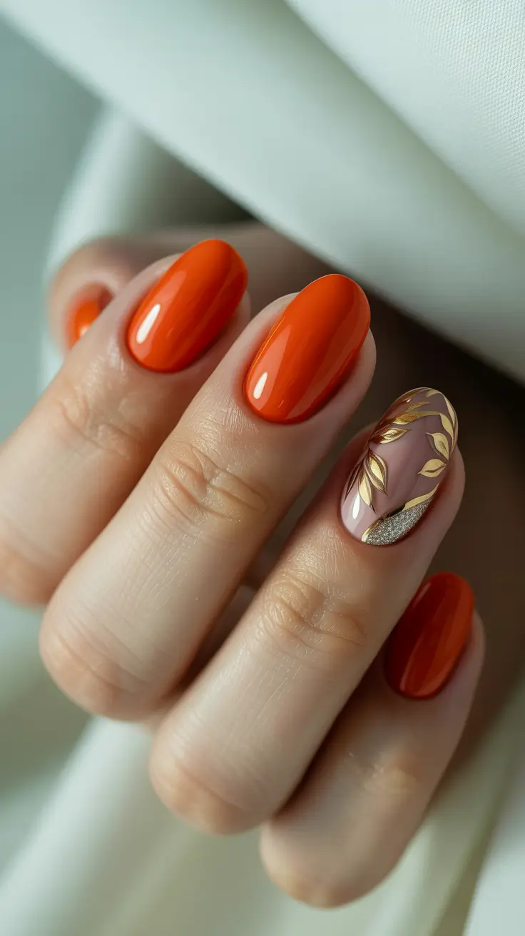 Trendy Christmas Nail Colors 2025 Golden Tangerine Glow