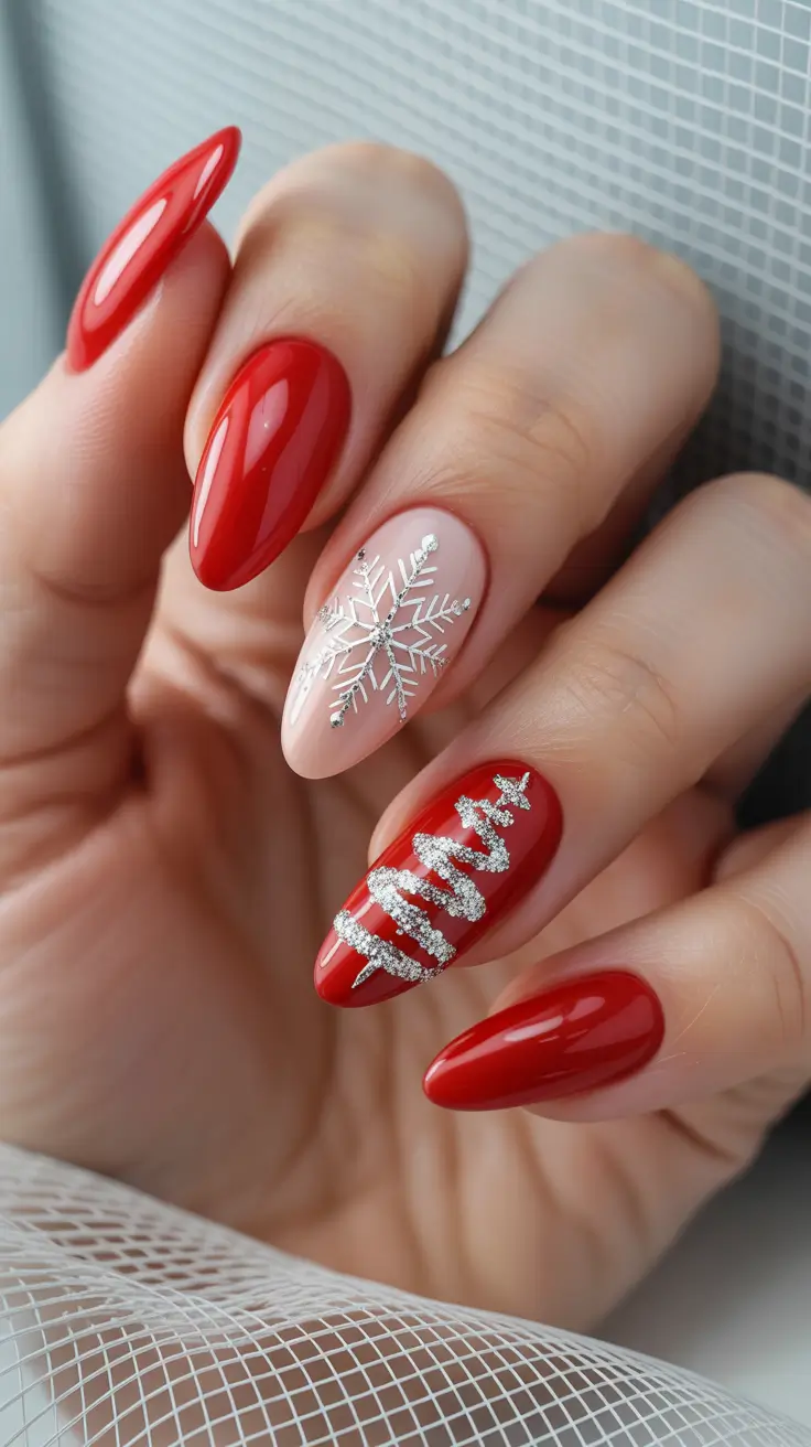 Trendy Christmas Tree Nail Ideas 2025 Crimson Snow Elegance