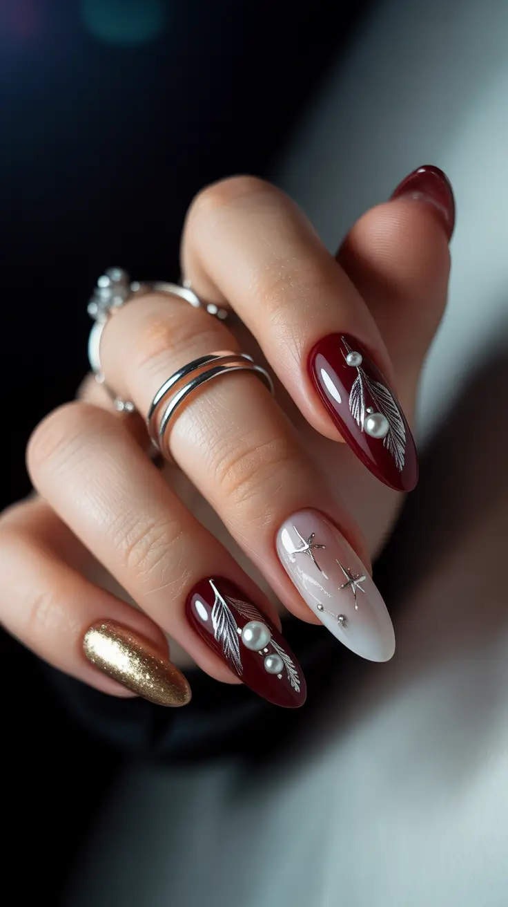 Trendy Christmas Tree Nail Ideas 2025 Pearl Winter Luxe