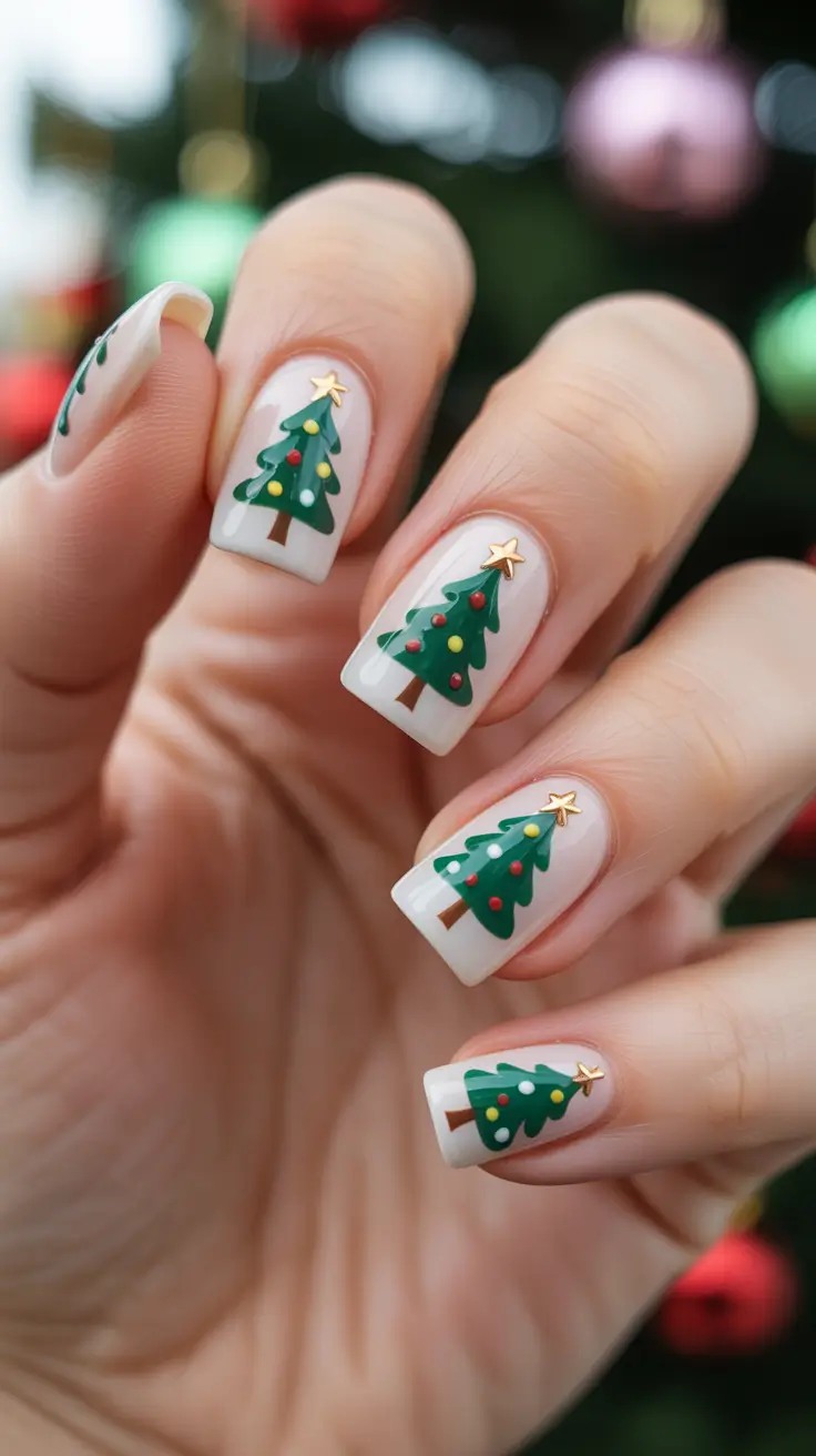 Trendy Christmas Tree Nail Ideas 2025 Short and Chic Christmas Minis