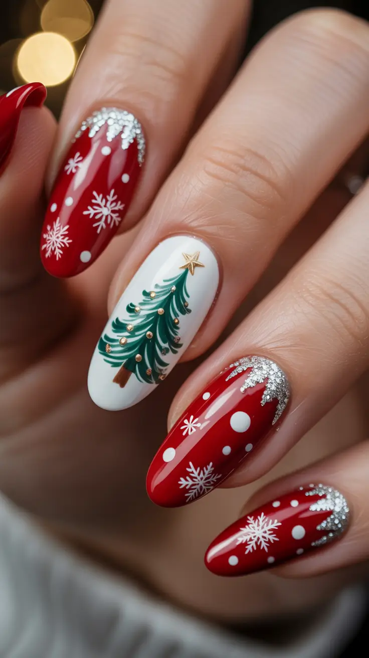 Trendy Christmas Tree Nail Ideas 2025 Snowfall Sparkle Trees