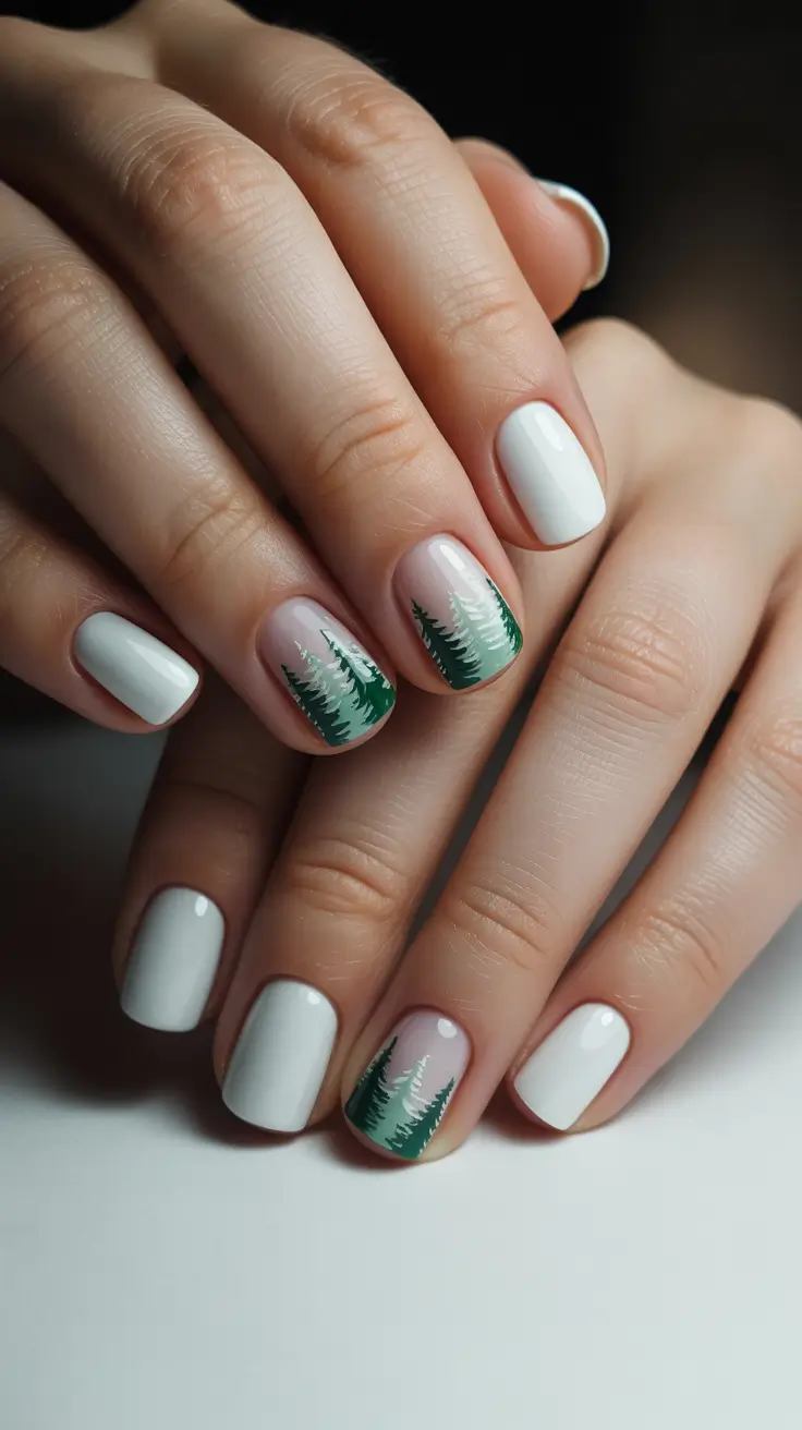 Trendy Christmas Tree Nail Ideas 2025 Winter Forest Minimalism