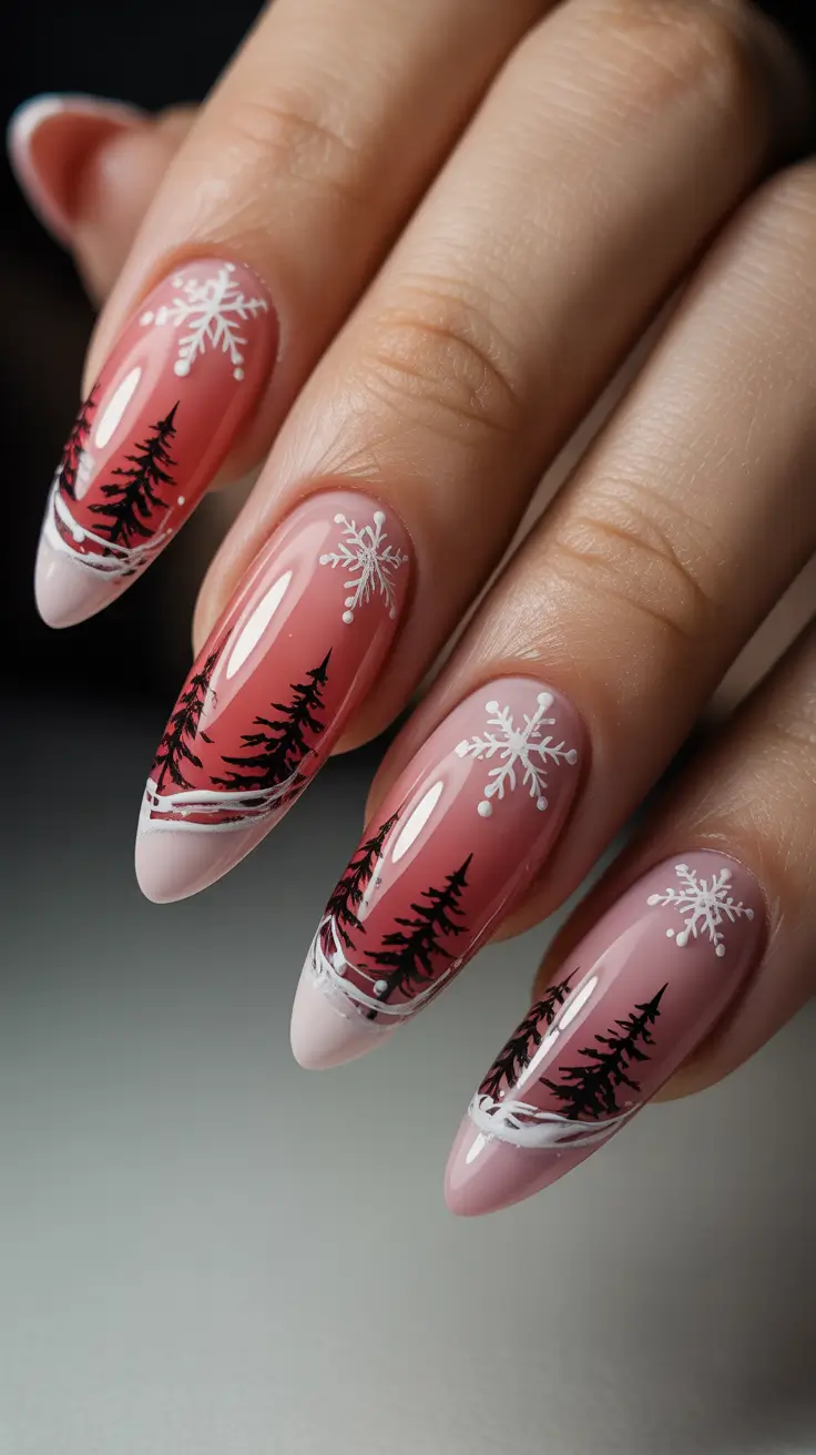 Trendy Christmas Tree Nail Ideas 2025 Blush Snowfall Magic