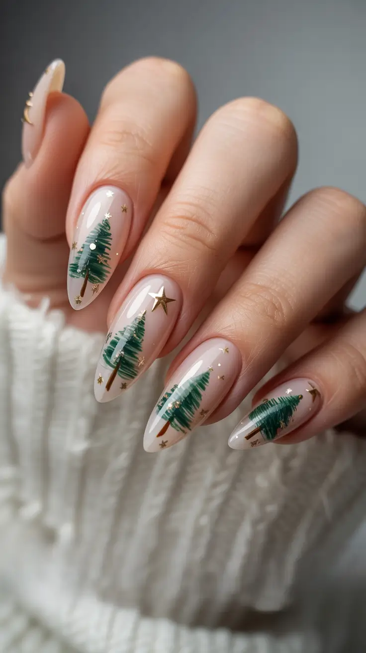 Trendy Christmas Tree Nail Ideas 2025 Golden Star Forest