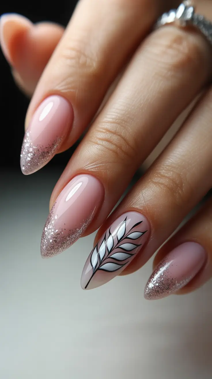 Trendy Christmas Tree Nail Ideas 2025 Frosted Blush Sparkle