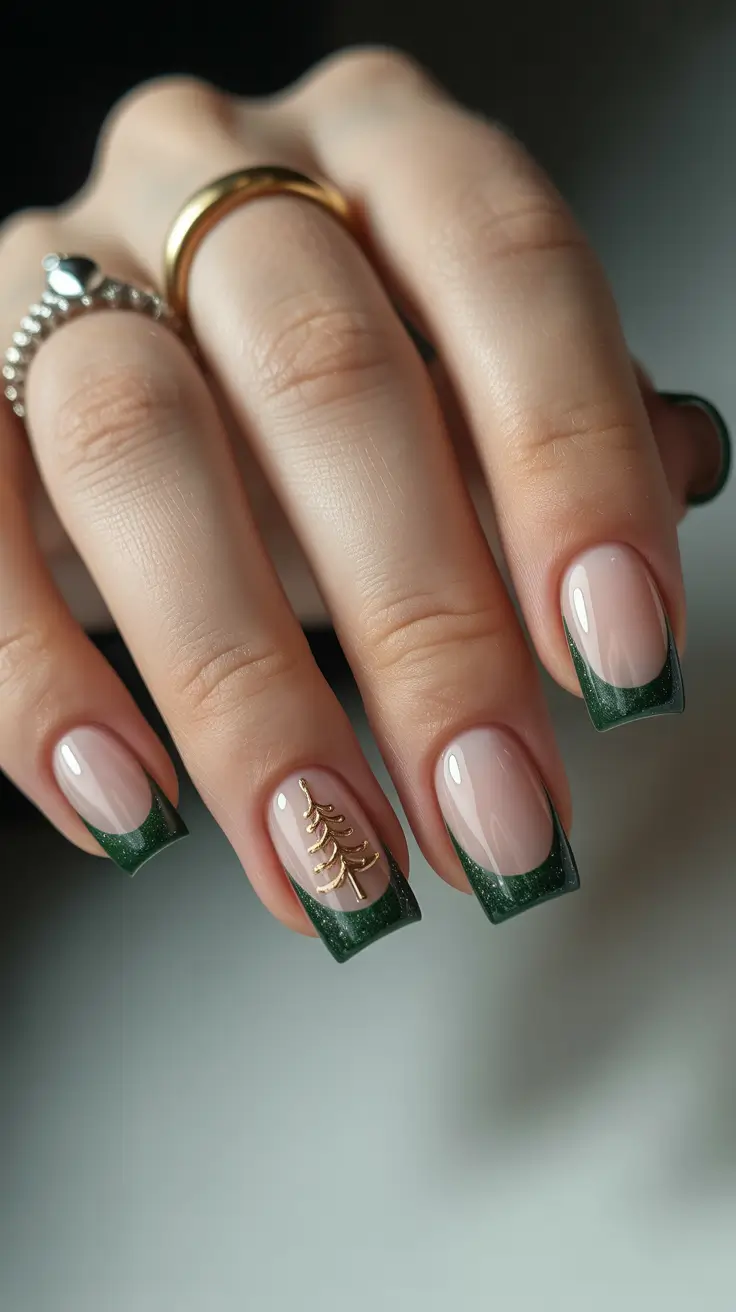Trendy Christmas Tree Nail Ideas 2025 Emerald French Glam