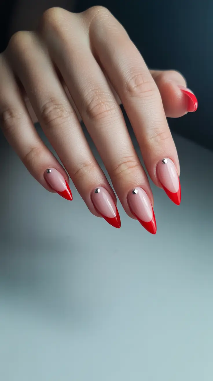 Trendy French Nail Ideas Christmas 2025 Red Passion French Glam