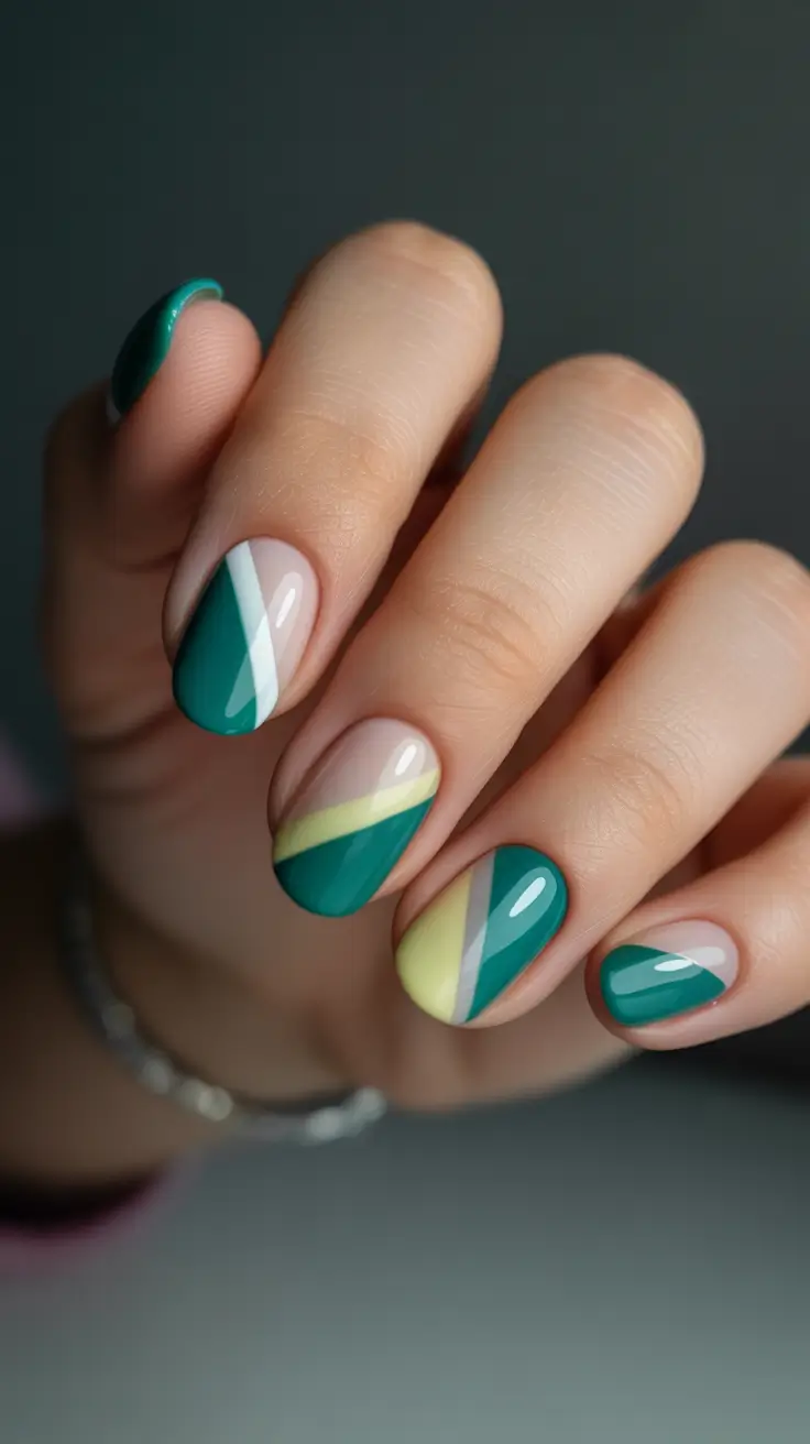 Trendy French Nail Ideas Christmas 2025 Emerald Geometry