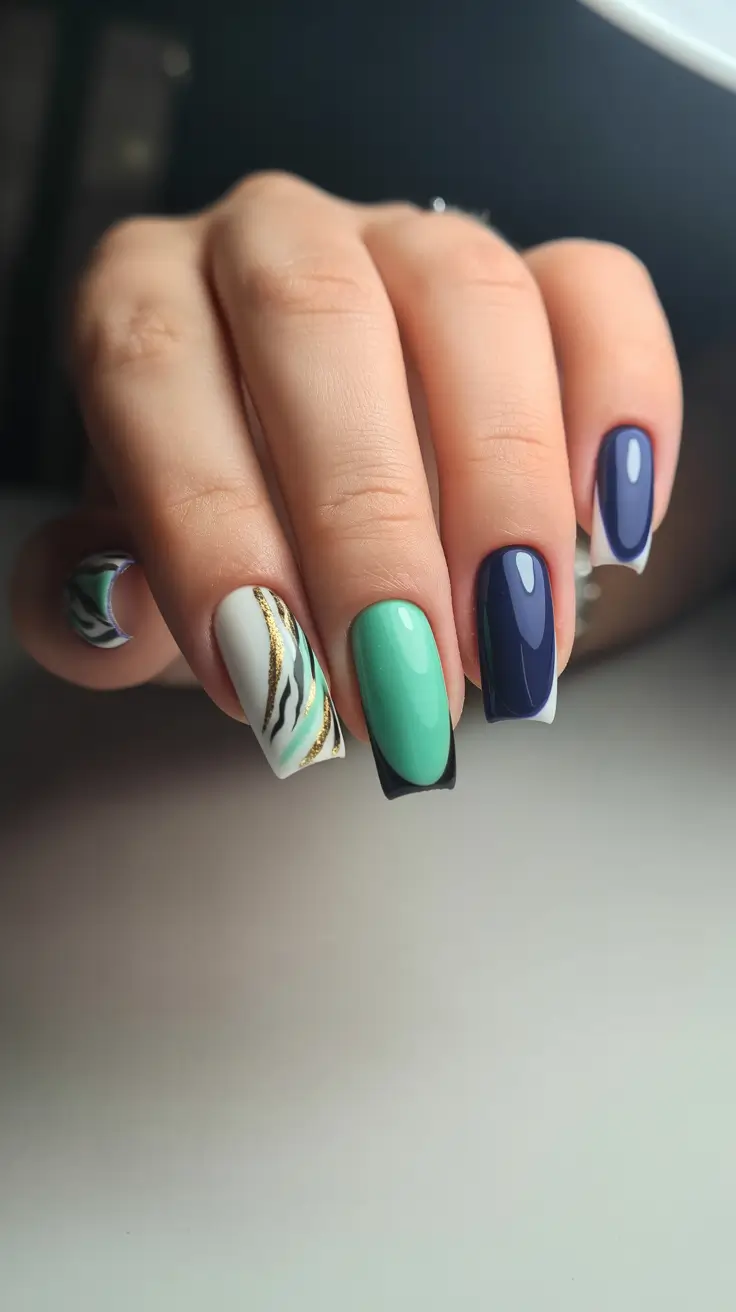 Trendy French Nail Ideas Christmas 2025 Emerald Tiger Mix