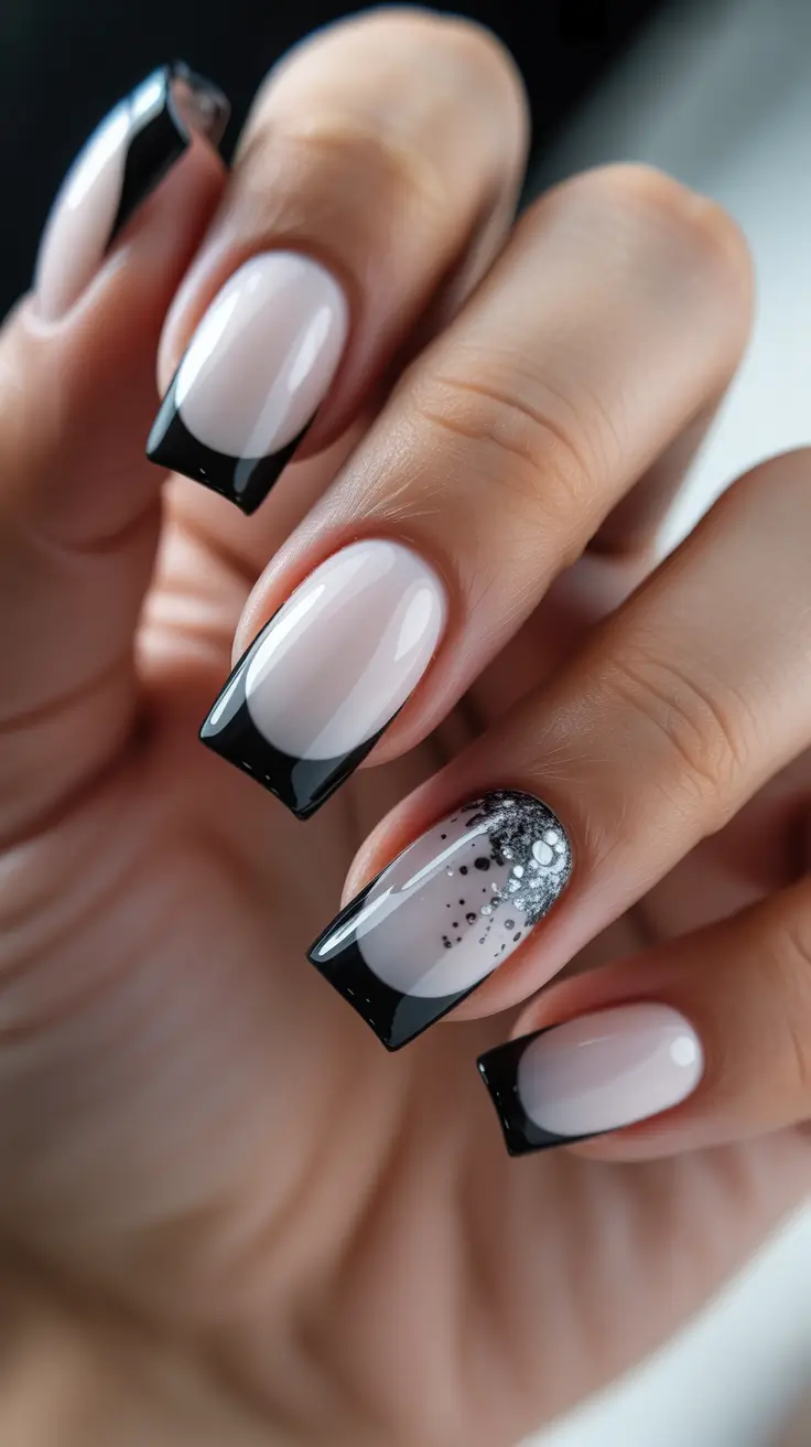 Trendy French Nail Ideas Christmas 2025 Midnight Sparkle French