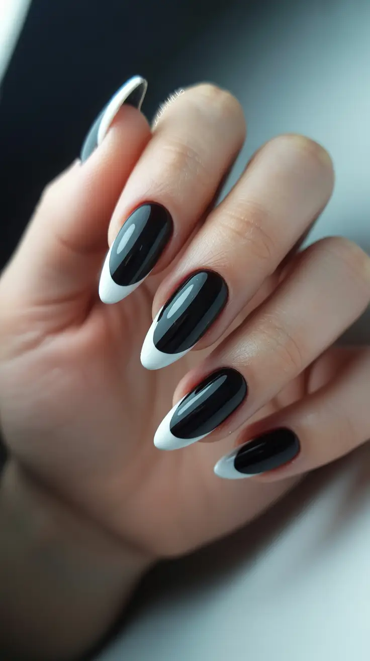 Trendy French Nail Ideas Christmas 2025 Monochrome Magic