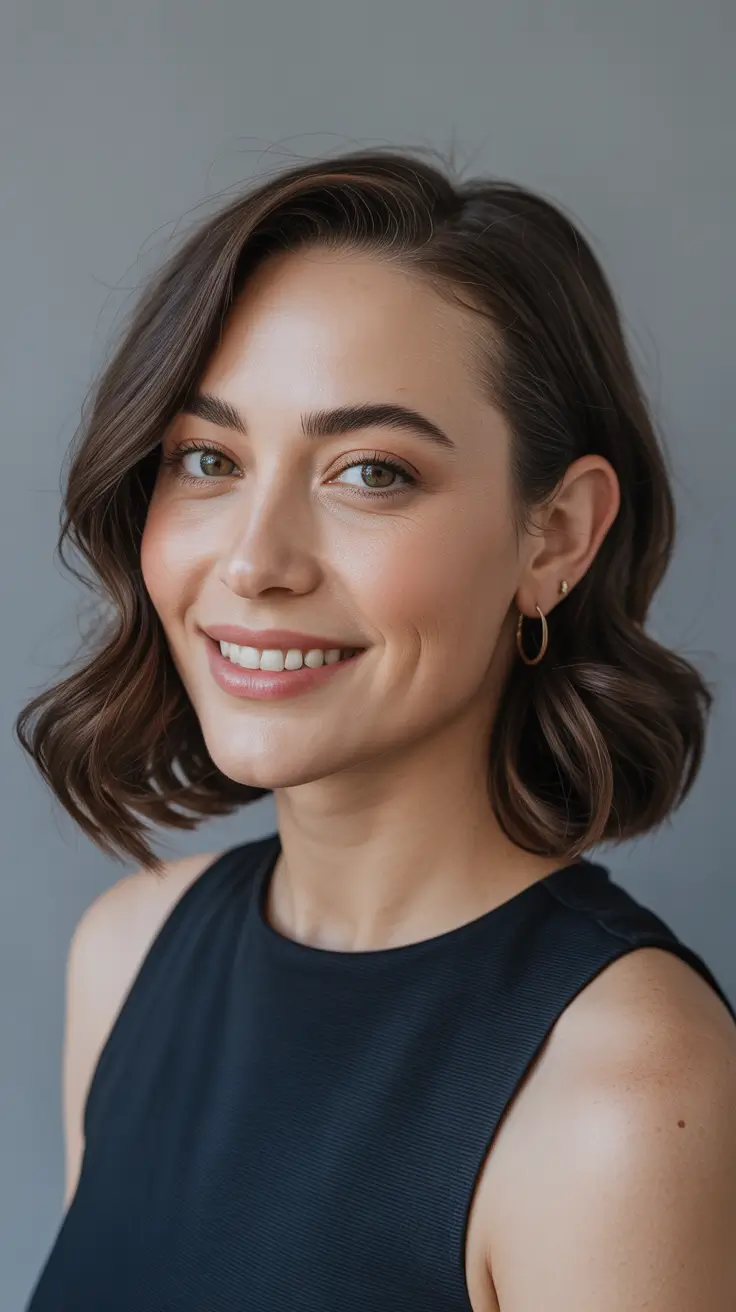 Trendy Round Face Winter Haircut Ideas 2025-2026 Soft Waves with a Polished Bob