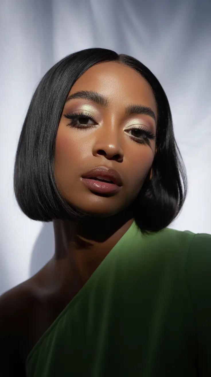 Trendy Round Face Winter Haircut Ideas 2025-2026 Glossy French Bob with Precision