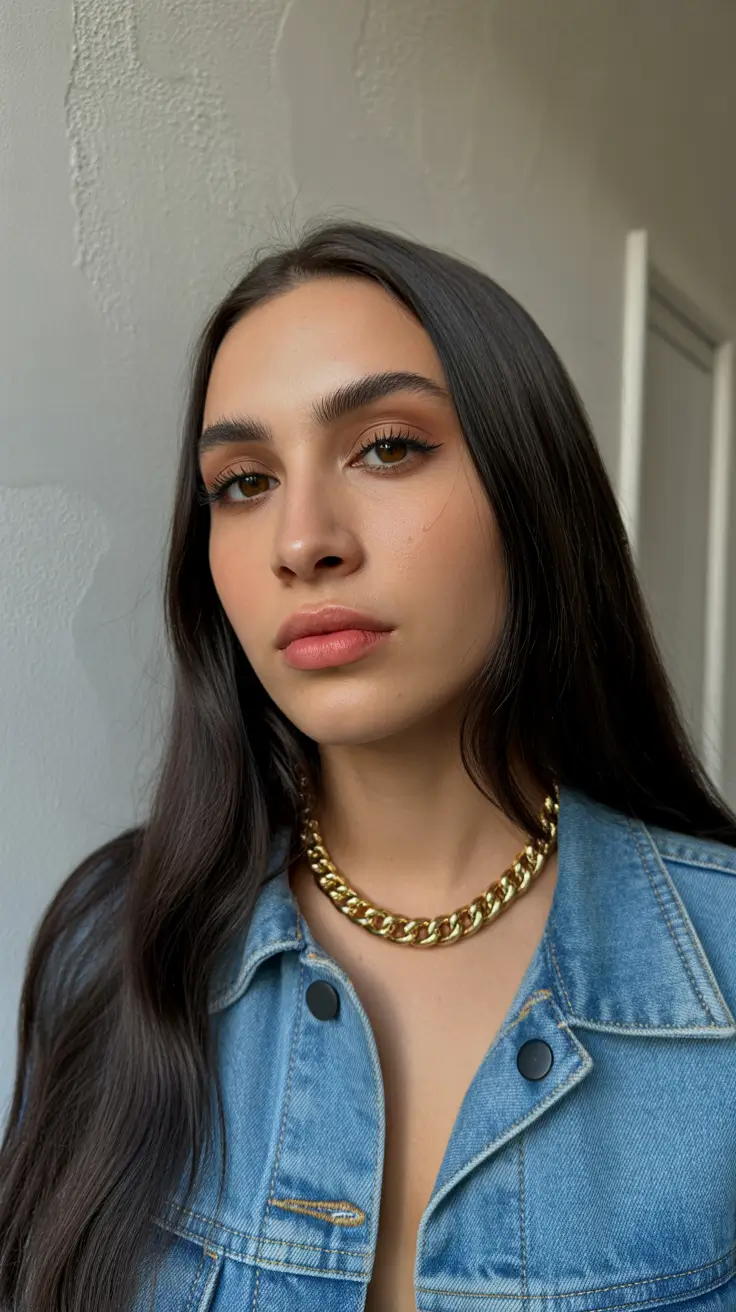 Trendy Round Face Winter Haircut Ideas 2025-2026 Ultra Sleek Long Black Hair