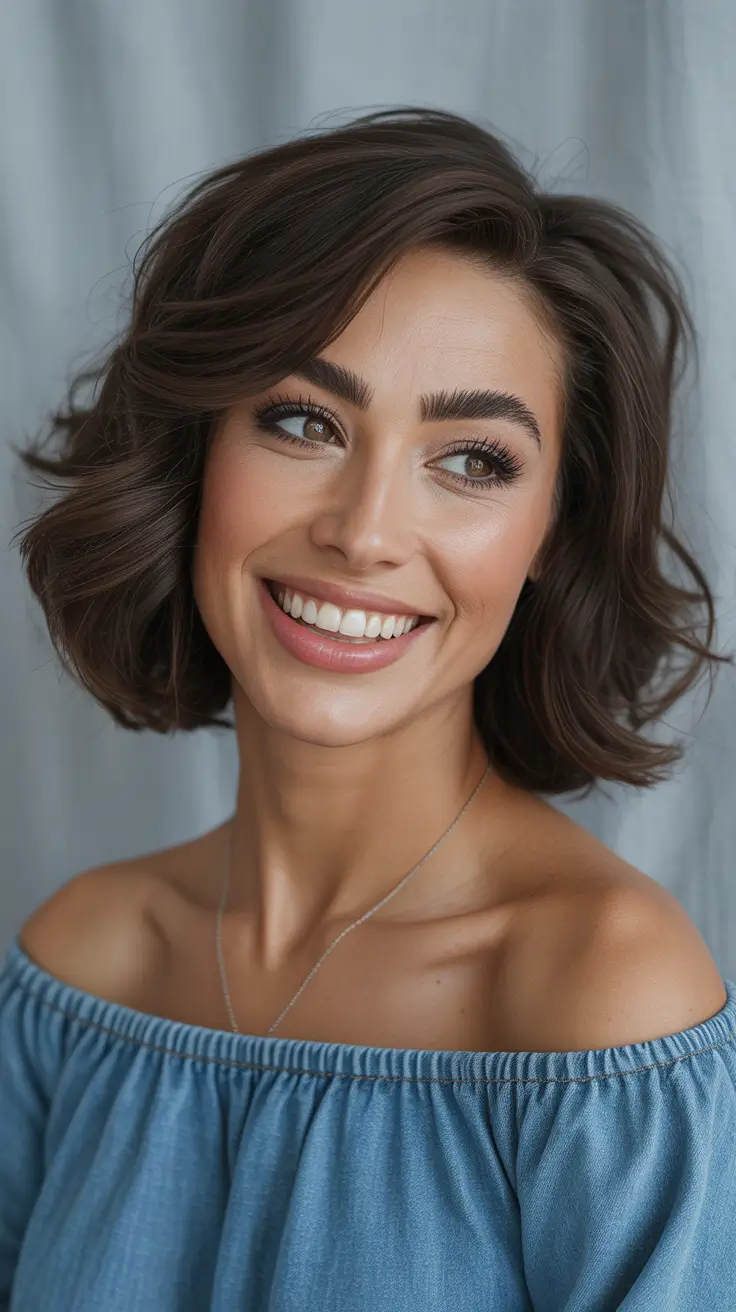 Trendy Round Face Winter Haircut Ideas 2025-2026 Textured Mid-Length Bob with Volume