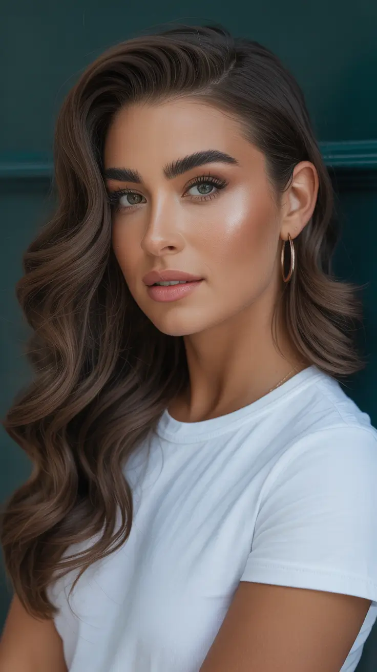 Trendy Round Face Winter Haircut Ideas 2025-2026 Deep Side Waves with Luxe Shine