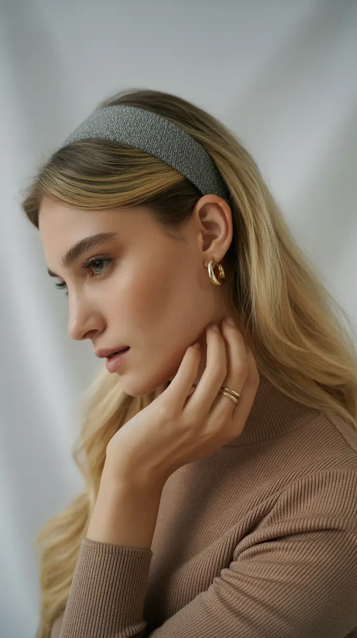 Trendy Round Face Winter Haircut Ideas 2025-2026 Blonde with Headband Elegance