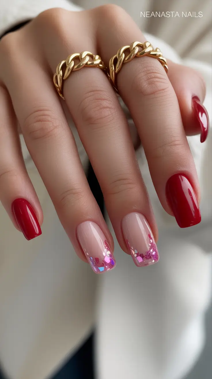 Trendy Short Winter Nail 2025-2026 Glam Pink Confetti