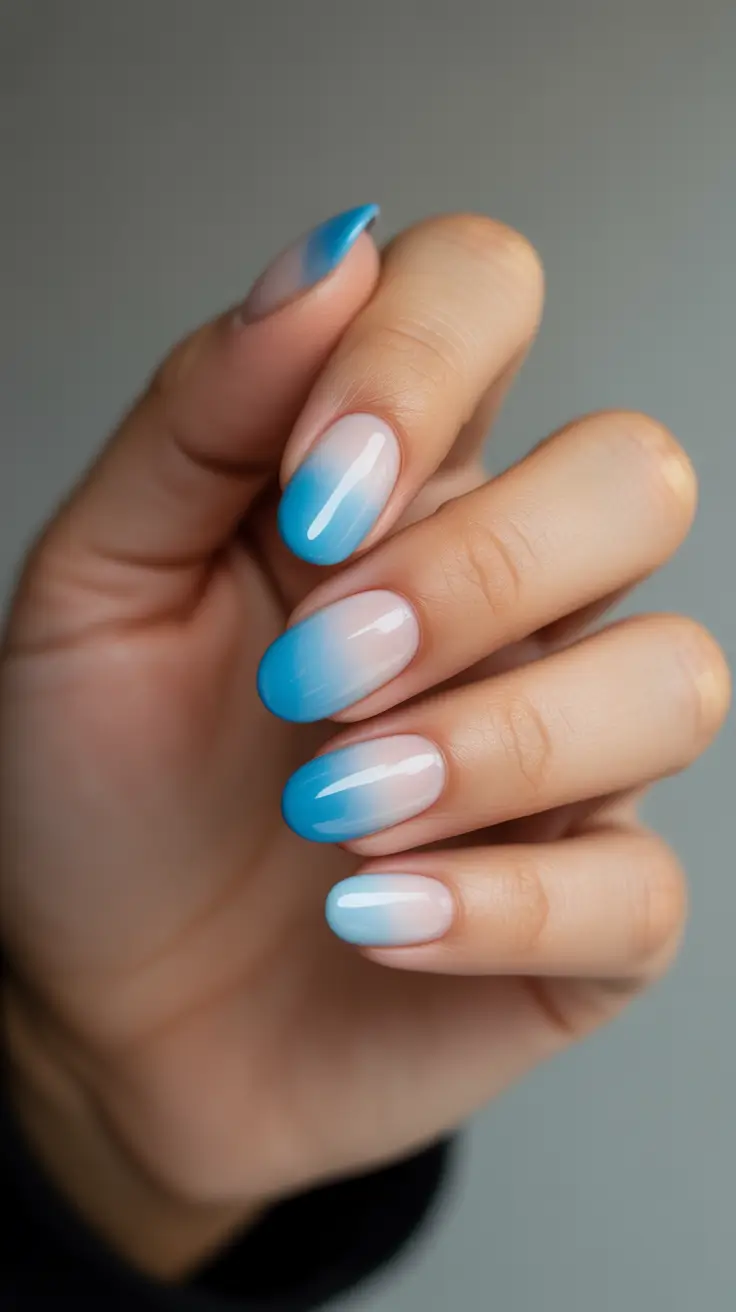 Trendy Short Winter Nail 2025-2026 Frosty Blue Ombre