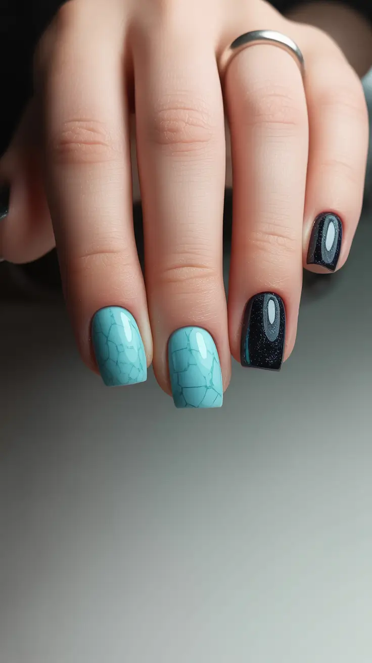 Trendy Short Winter Nail 2025-2026 Winter Marble Mix