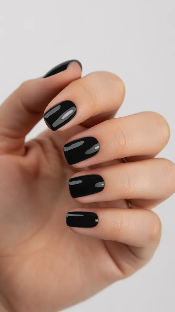 Trendy Short Winter Nail 2025-2026 Glossy Jet Black