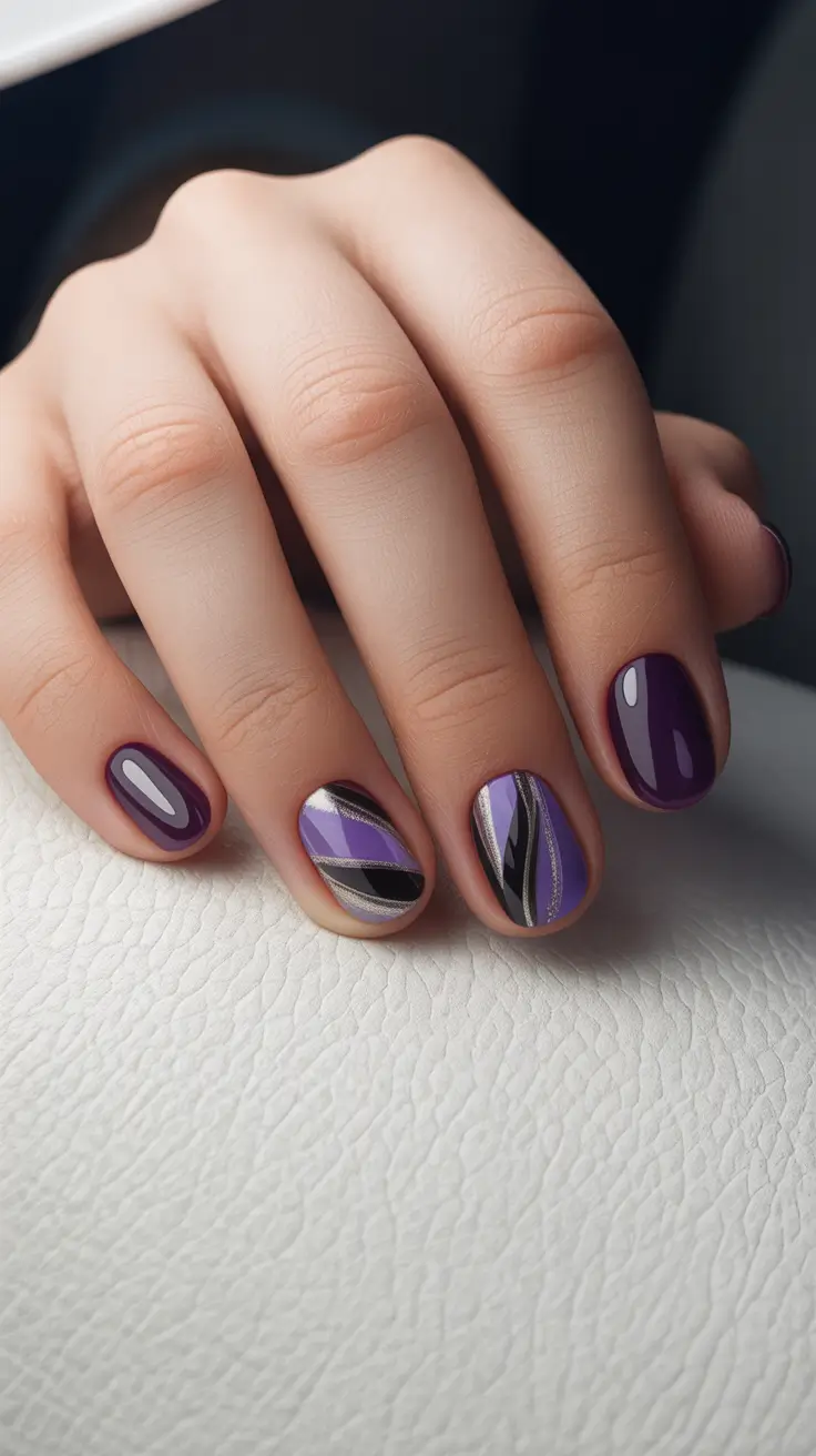 Trendy Short Winter Nail 2025-2026 Violet Geometry