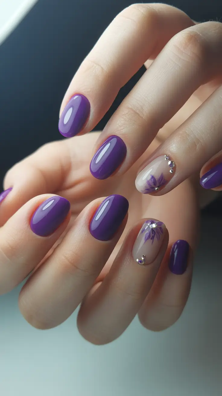 Trendy Short Winter Nail 2025-2026 Royal Violet with Crystal Accents