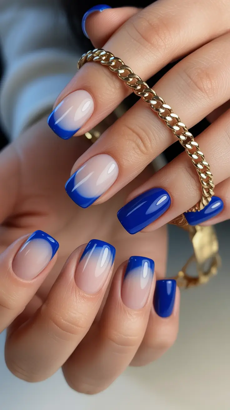 Trendy Short Winter Nail 2025-2026 Blue French Gradient